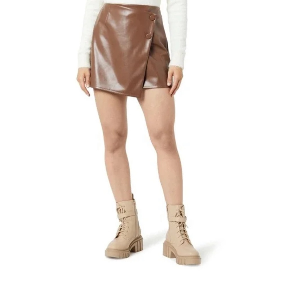 The Drop Nwot Faux Leather Wrap Mini Skirt in Brown
